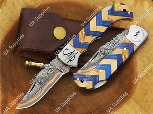 Couteau pliant professionnel EDC en acier Damas Sanmai cuivré forgé à la main, ultra-affûté, pour la chasse, le camping et la pêche (ODM) - Product Image 3