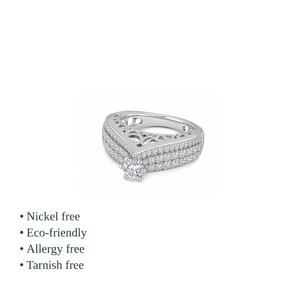 925 Sterling <b>Silver</b> CZ Ring Round Brilliant Cut Pave Setting Classic Style Women's 18K Solid Gold - Product Image 2