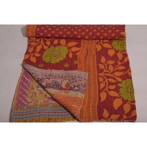 Vintage Kantha <b>Quilt</b> Handmade Printed Floral Cotton Washable Indian Reversible Boho Bedding Bedspread Blanket - Product Image 4