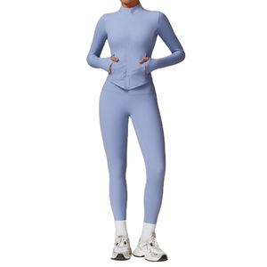 Conjunto de Yoga sólido sin costuras para mujer, Top de manga corta rosa, mallas de cintura media, ropa de entrenamiento de dos piezas, conjuntos de Gimnasio Deportivo - Product Image 6