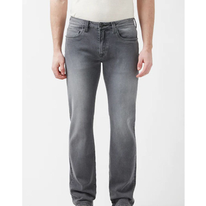 Casual Wholesale Cotton Zip <b>Fly</b> Midweight Straight Leg Breathable Washed Solid Woven <b>Jeans</b> Men's Pants Mid Waist Business - Product Image 1