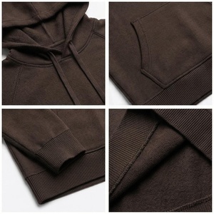 <b>Men's</b> Dark Brown Hooded Sweatshirt Raglan Sleeve Solid Color Casual Hoodie With Front Pocket Regular Fit Knitted Cotton Autumn - Product Image 4
