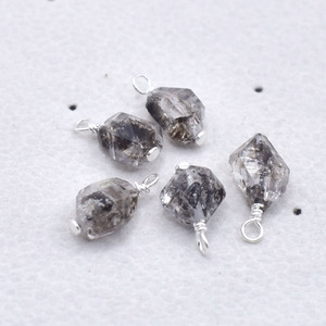 Raw Herkimer Wire Wrapped Pendant <b>Silver</b> Plated Natural 8 - 10mm Gemstone <b>Charm</b> Jewelry Making Supply Birthstone January - Product Image 3