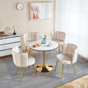 Set di 2 Sedie da Pranzo Moderne Bianche con Schienale in Velluto Confortevole e Gambe in Tubo di Ferro Color Oro per Sala da Pranzo - Product Image 3