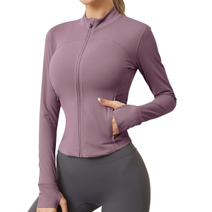 Workout Jacket for <b>Women</b> <b>Zip</b> Up Cropped Running Jackets Athletic Yoga Gym <b>Tops</b> with Thumb Holes - Product Image 1