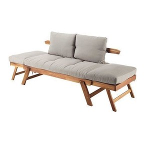 Teak Wood Daybed Convertible Folding Sofa <b>Lounge</b> Couch with <b>Light</b> Grey Cushion - Product Image 2