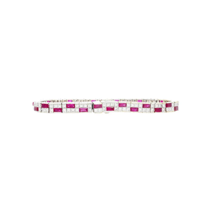Pulsera Clásica de Cadena con Rubíes y Diamantes para Mujer, Diseño Geométrico, Engaste de Canal, Joyería de Aleación, Estilo Boda - Product Image 1