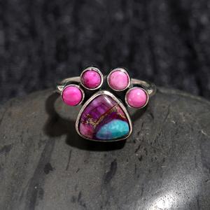 Wholesale Bohemian Natural Pink Spiny <b>Turquoise</b> <b>Rings</b> 925 Silver Fashionable Oyster <b>Turquoise</b> Jewelry for Women's Wedding - Product Image 1