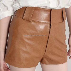 Nouveau style short taille haute en cuir véritable couleur unie confortable et ajusté en peau de mouton véritable avec fermeture éclair pour femme - Product Image 5