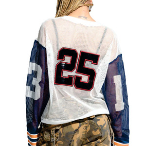 Low MOQ Custom Women's American <b>Mesh</b> Football Jersey Crop Top Long Sleeve Streetwear Fashion Tee Private Label OEM ODM Supplier - Product Image 2