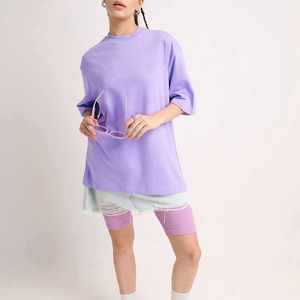 T-shirt court ample violet pour femme, coupe classique, décontracté, printemps, écologique, doux, respirant, basique, tendance - Product Image 3