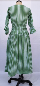 Vestido Midi de Algodón con Rayas Verdes y Blancas para Mujer, Cintura Fruncida, Cuello Redondo, Manga Campana, Estilo Boutique Casual - Product Image 2