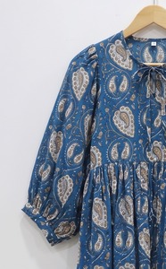Robe Midi Bohème Femme 100% Coton Imprimé Floral Sans Manches Col Noué Coupe Ample Silhouette Évasée Formelle Bureau Respirante Naturelle - Product Image 2