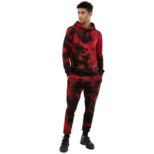 Conjunto Deportivo de Hombre con Capucha, Tie Dye Rojo y Negro, Lavado, Manga Larga, Casual, Pantalones Joggers, Cintura Elástica, Invierno, Talla 6XL - Product Image 1
