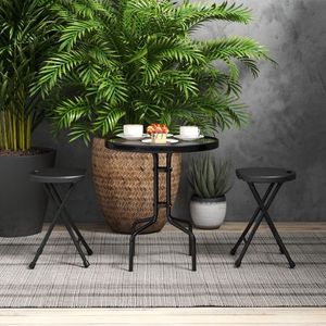 Set di 2 panche da patio rotonde da 18 pollici con maniglia e design pieghevole - Product Image 2