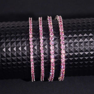 Pulsera de Oro Rosa con Piedras Multicolores Vibrantes de Corte Redondo, Moissanita en Fila Continua, Pulsera Antideslustre para Mujer - Product Image 1