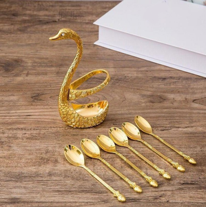 Cucharas de Postre de Latón al por Mayor, Vajilla de Mesa, Juego de Cubiertos con Mango Largo Redondo PVD - Product Image 2