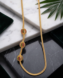 Divyoro 22k Gold Plated <b>Rope</b> <b>Chain</b> Beaded Necklace Multi Gem Ball Charms Classic Luxury Style Unisex Everyday Wear Parties - Product Image 2