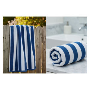Serviette de bain en polycoton à rayures bleues/blanches réutilisable, 100 % qualité garantie, avec finition velours, à prix compétitif - Product Image 1