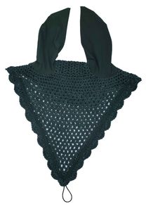 LONG TIE DOWN HORSE <b>FLY</b> VEIL EAR BONNET COTTON <b>NET</b> HOOD CROCHET HANDMADE COLOUR DARK GREEN - Product Image 3