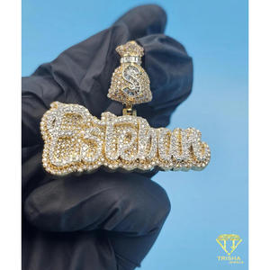 Hip Hop Jewelry Bling <b>Name</b> <b>Chain</b> Personalized Necklace Money Bag Pendant Dollar Sign Pendant Custom Logo Pendant Rapper Style Je - Product Image 2