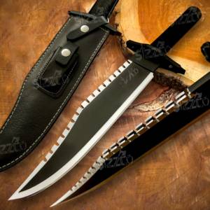 Couteau de survie Bowie de style Rambo 2 en acier D2 fait main sur mesure, couteau à lame fixe pour la chasse et le camping avec étui en cuir - Product Image 1