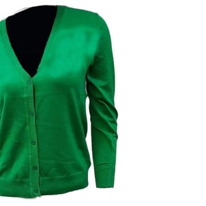 Cárdigan de Punto Verde con Cuello en V para Mujer, Cárdigan de Punto de Manga Larga, Color Verde Sólido, con Botones, OEM - Product Image 3