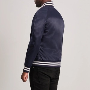 Men's Navy Blue Varsity <b>Jacket</b> Solid Color Turn-down Collar Regular Fit Casual Autumn Wear Satin Lining Polyester Material - Product Image 2