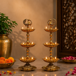 Brass Traditional Kerala Nilavilakku <b>Oil</b> <b>Lamp</b> Set Handmade Pooja Deepam Decorative Diya Temple <b>Lamp</b> Festival Home Decor Gift - Product Image 3