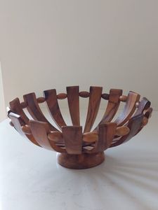 Solid Wooden Fruit <b>Basket</b> Organizer For Dining Table Countertop <b>Display</b> And Fresh Produce Storage In Kitchen - Product Image 3