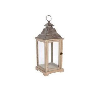 Farol de Vidrio y Madera con Asa de Cuerda, Decoración Rústica Vintage para el Hogar - Product Image 4
