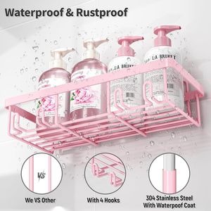 Lot de 5 paniers de rangement muraux adhésifs en acier inoxydable antirouille pour douche et salle de bain - Product Image 5