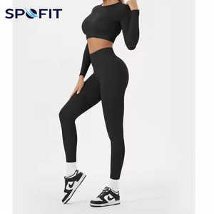 Custom Women's Plus Size Breathable 2 Piece Seamless Fitness Set Long Sleeve Crop Top High Waist Yoga Leggings Custom Logo - Product Image 2