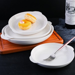 Pure White Durable Eco-Friendly European-Style Ceramic Round Plate Minimalist Design Dishwasher Safe <b>Dinnerware</b> <b>Set</b> - Product Image 4