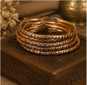 <b>Retro</b> Tibetan Viking Style Copper Cuff Bracelet Handcrafted Patterned Open Wristband - Product Image 5