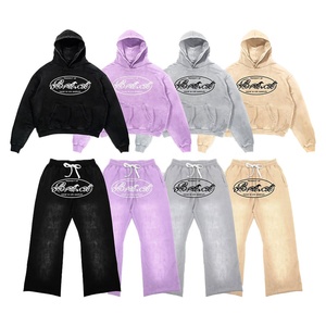 Conjunto de Chándal Vintage con Capucha, Estampado de Letras, Sudadera Holgada de Algodón, Pantalones con Cordón, Unisex, Estilo Americano para Invierno - Product Image 1