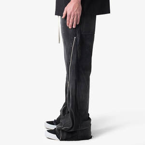 Men's <b>Trousers</b> Streetwear Heavyweight Stacked Flare Zip up Pants Side Pocket <b>Drawstring</b> <b>Trousers</b> Custom Logo Printed Joggers - Product Image 3