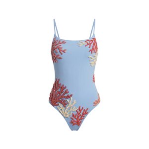 Traje de Baño de Dos Piezas con Cuentas Florales Azules, de un Solo Hombro, para Mujer, con Cintura Elástica de Alta Calidad, Ropa de Playa - Product Image 4
