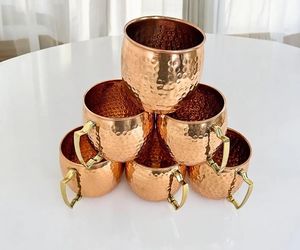 Copper hammered mug <b>set</b> for heritage dinner <b>beverages</b> hammered finish metal cups durable reusable <b>serving</b> mugs - Product Image 6