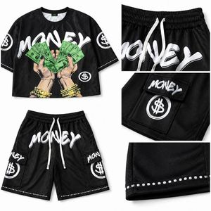 Custom Men Money Print <b>Mesh</b> T Shirt Cargo Shorts Set 2 Piece Summer Streetwear Hip Hop Outfit Breathable Polyester <b>Top</b> Wear - Product Image 5