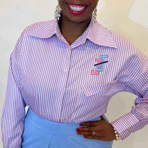 Chemise boutonnée rayée JJOA pour femmes, logo personnalisé brodé, chemisier décontracté de bureau, fabricant OEM en gros - Product Image 4