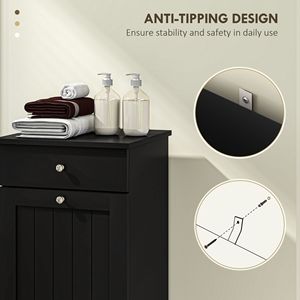 Mobiletto Portabiancheria Moderno ed Ecologico Nero con Cesto Ribaltabile e Cassetto per Uso Domestico e Bagno - Product Image 6
