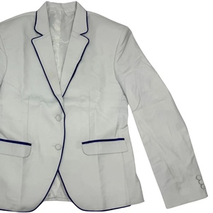 Customized Women's White <b>Blazer</b> With Navy Trim Single <b>Button</b> Notched Collar Full Sleeve Regular Length Solid Color Polyester - Product Image 5