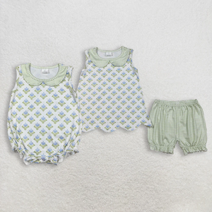 Ensemble d'été pour bébés filles, hauts sans manches à fleurs et à volants, short rose à volants - Product Image 3