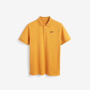 Polo en coton jaune pour homme, manches courtes, couleur unie, coupe classique, logo brodé sur le devant, tissu Oxford respirant - Product Image 2