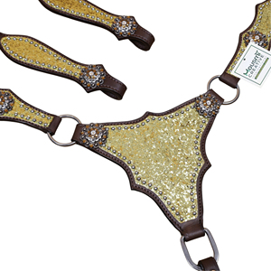 Ensemble de têtière en cuir avec de gros strass scintillants dorés et conchos en strass brillants - Product Image 2
