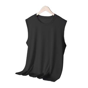 Men's <b>Black</b> Sleeveless <b>Tank</b> <b>Top</b> Crew Neck Knitted Eco-Friendly Spandex Casual Solid Color Athletic Shirt for Gym Workout Running - Product Image 2