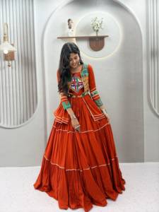 Designer Gamthi And Mirror Lace Work Cotton Lehenga With Blouse And <b>Jacket</b> Ready To Wear Navratri Special Collection - Product Image 2