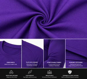 เสื้อคอมเพรสชั่นแขนยาวสีม่วงสำหรับผู้ชาย แห้งเร็ว เหมาะสำหรับออกกำลังกาย ฟิตเนส เทรนนิ่ง ซับเหงื่อ ระบายอากาศดี เหมาะสำหรับวิ่งและเล่นกีฬา - Product Image 5