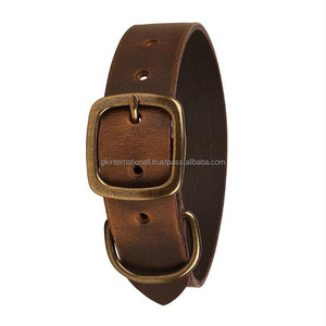 Collar de perro de cuero genuino marrón pintado a mano de dos tonos, collar de perro de cuero de doble capa grueso resistente a precio mayorista - Product Image 5